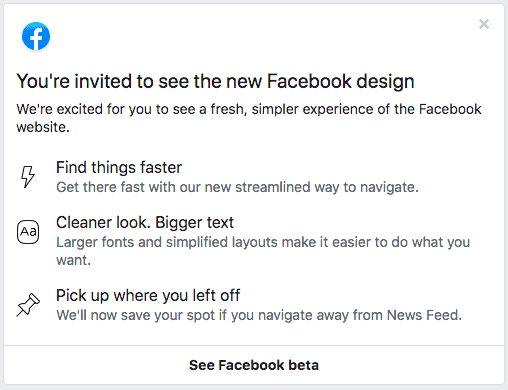 new facebook design dark mode
