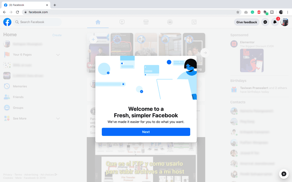 new facebook design dark mode