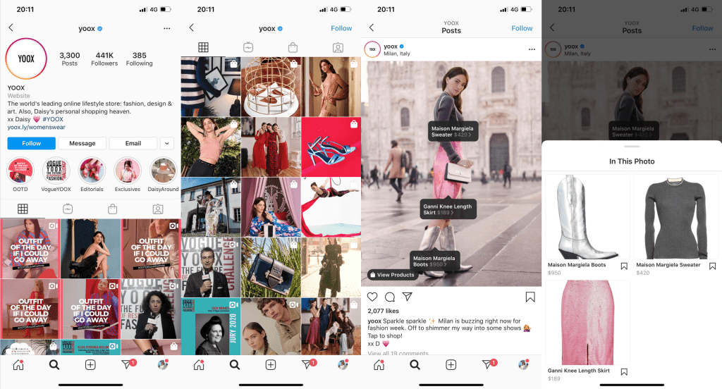 Yoox ใน Instagram กับ AI Personal Shopper พร้อมใช้งานฟีเจอร์ Checkout on Instagram 