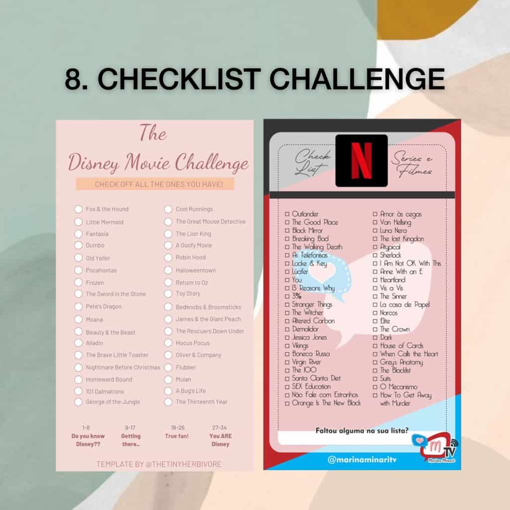 Checklist IG story challenge template Disney and Netflix