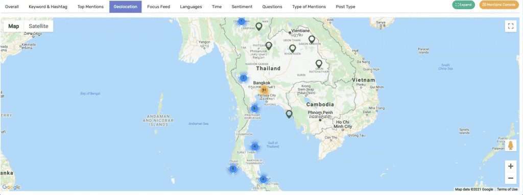 หน้าตาข้อมูลจาก Social Listening Tools - Geolocation data