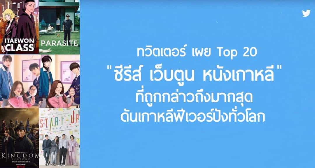 ทวิตเตอร์ เผย Top 20  ซีรีส์ เว็บตูน หนังเกาหลีที่ถูกกล่าวถึงมากสุด ดันเกาหลีฟีเวอร์ปังทั่วโลก